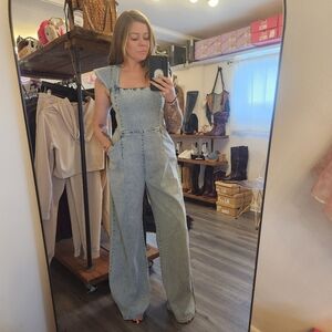 Jade By Jane Flutter Sleeve Denim Wide Leg Jumpsuit